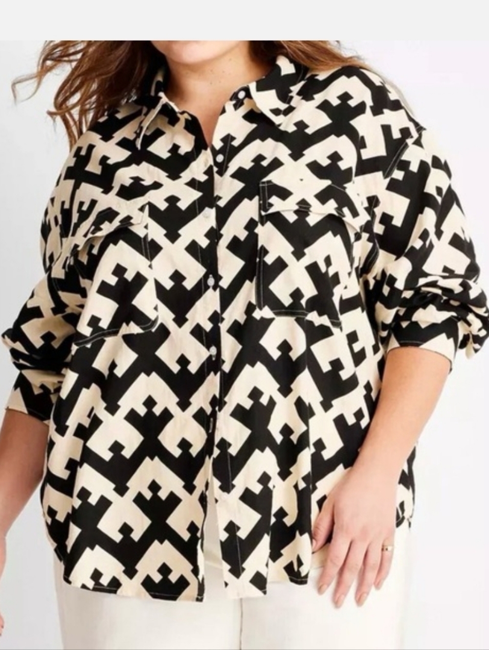 Future Collectice Women's Black & Cream Geometric Button-Up Shirt - Small NWT